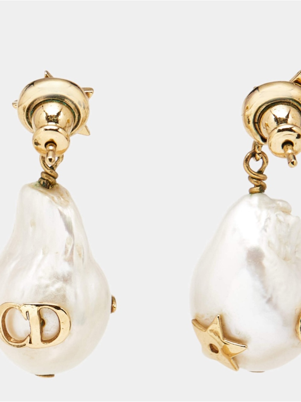 Gold Pearl Clip-On Earrings - White Pearlescent Finish